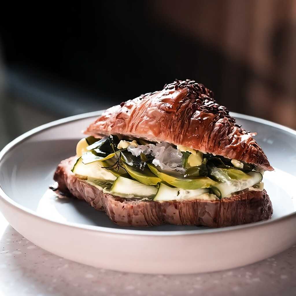 Croissant mit Avocado und Seetang