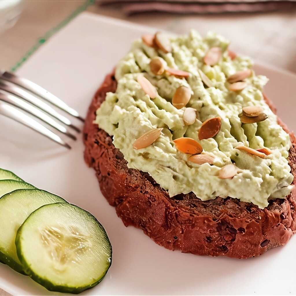 Ein Brötchen mit Hüttenkäse und Avocado
