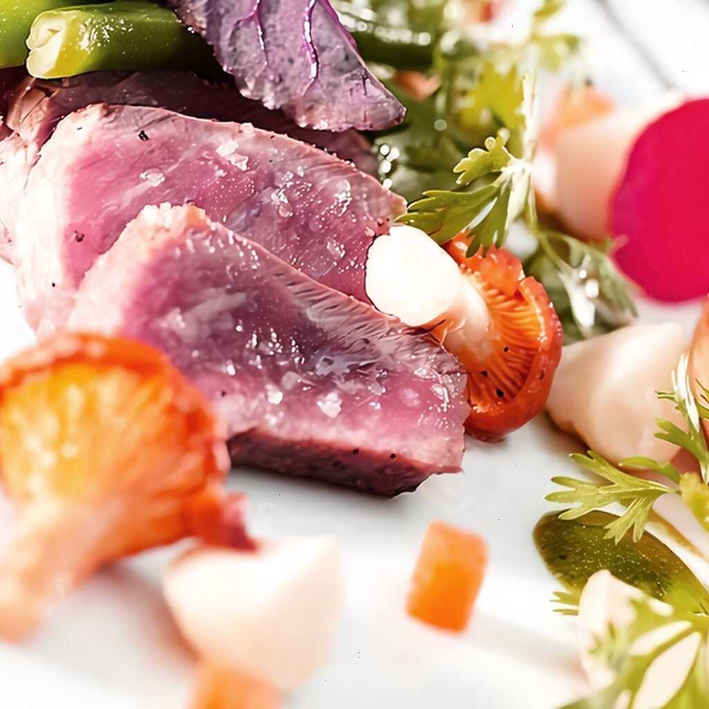 Entrecote mit grünen Bohnen und Aprikosen-Koriander-Sauce