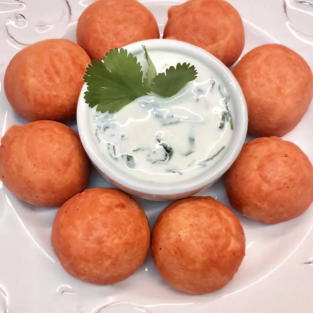 Erbsenkroketten mit Käse, Matsoni und Koriander