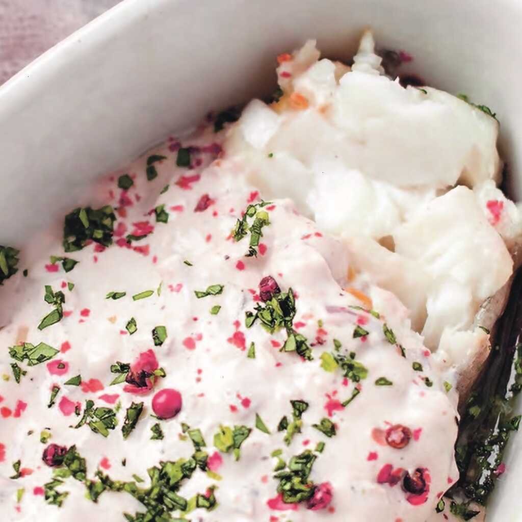 Gebackener Kabeljau mit rosa Sahnesauce