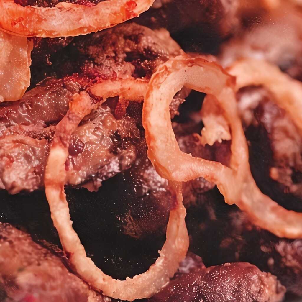 Gebratene Hühnerleber mit Zwiebeln und Gewürzen