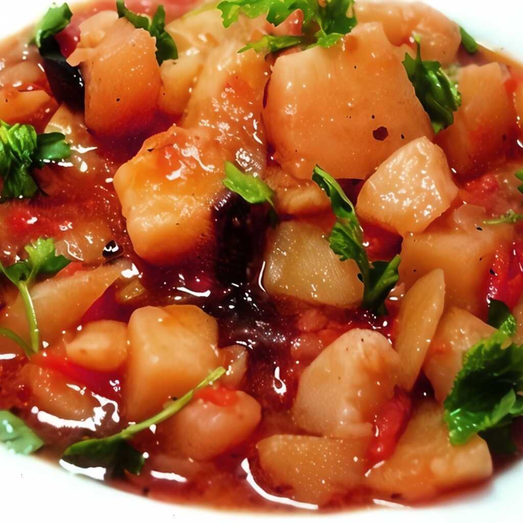 Gedämpfte Kartoffeln mit Eintopf und Kräutern