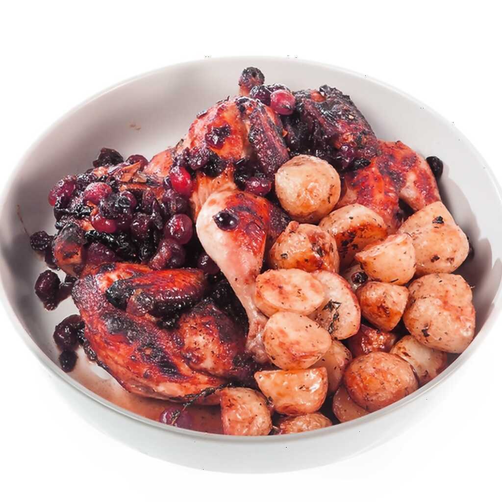 Hähnchen in Beeren und Honig mit gebackenen Minikartoffeln