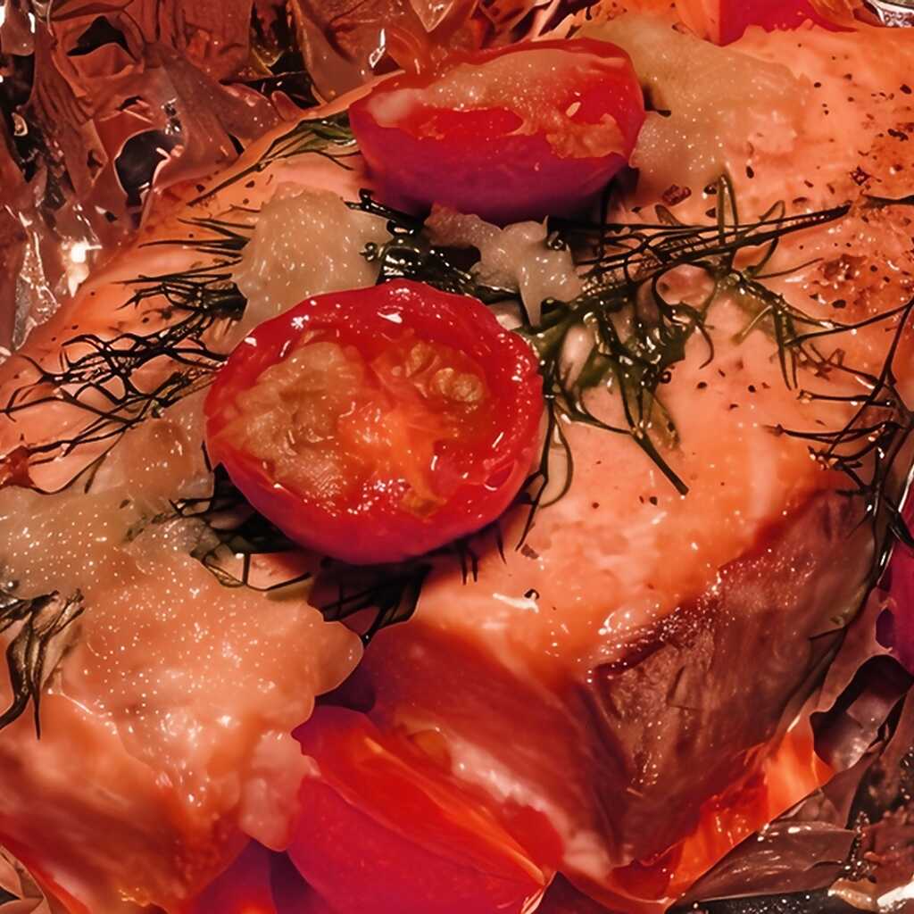 In Folie gebackener Lachs mit Gemüse