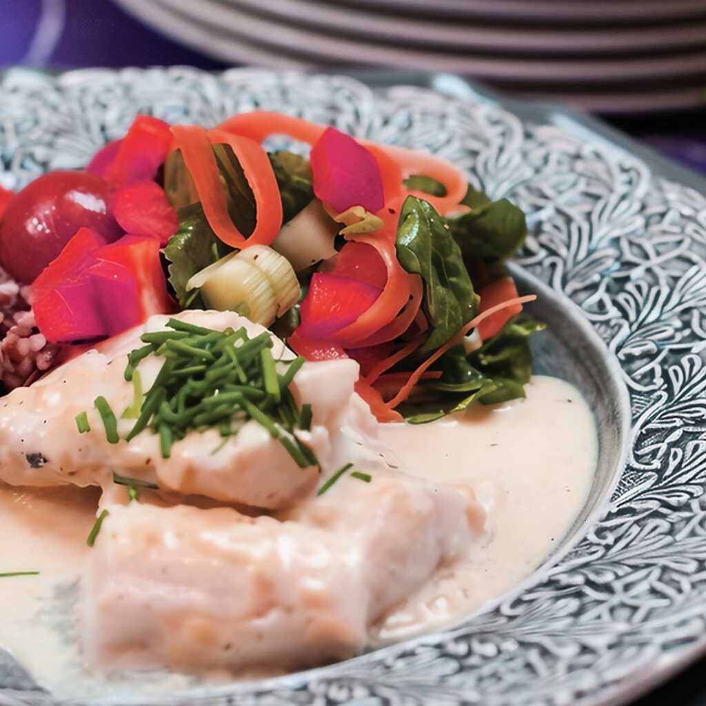 Kabeljaufilet in Senfsauce mit Reis