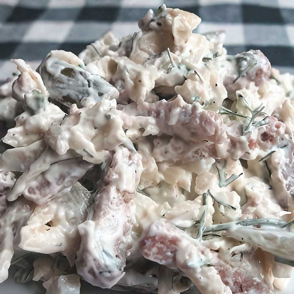 Käsesalat mit Croutons und Gurken