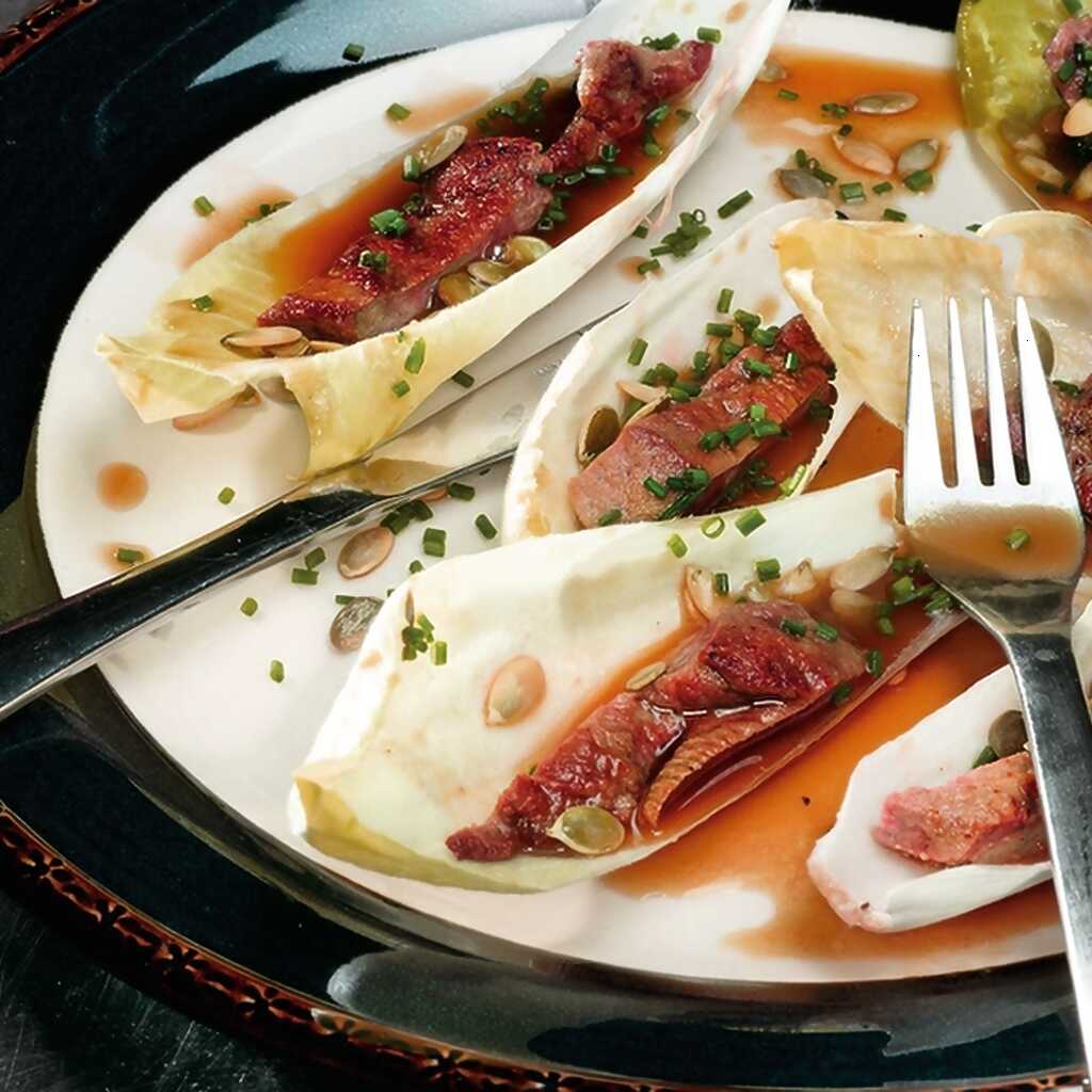 Kalbsleber mit Chicorée und Kürbis-Vinaigrette