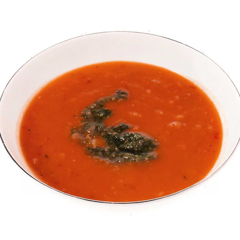 Kürbispüree-Suppe mit Tomaten und Linsen