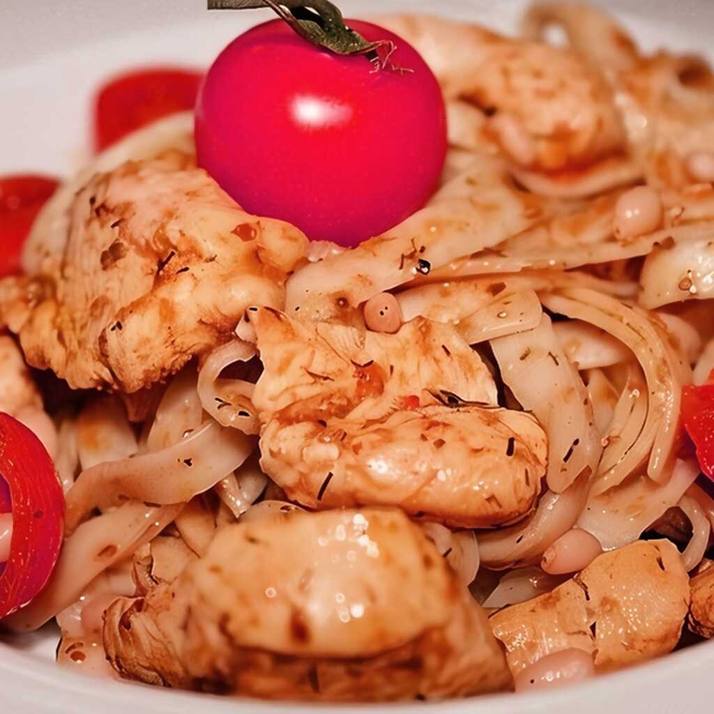 Pasta mit Huhn, Pestosauce und Pinienkernen