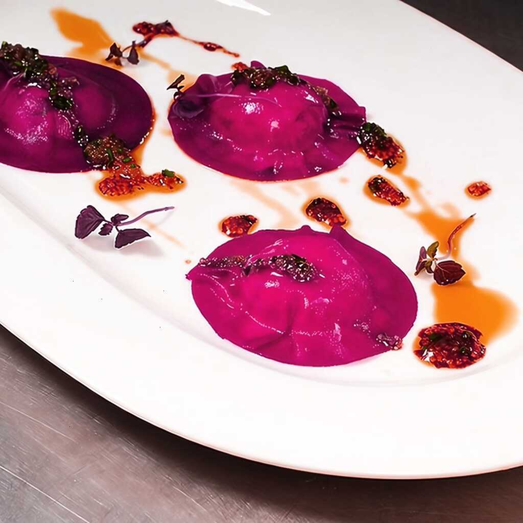 Rote-Bete-Ravioli mit Lachs