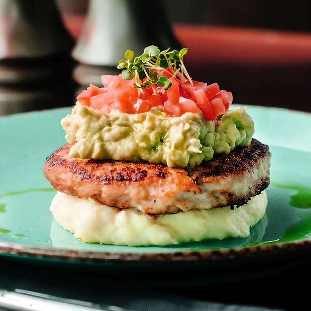 Saftige Kabeljaukoteletts mit Kartoffelpüree und Avocado