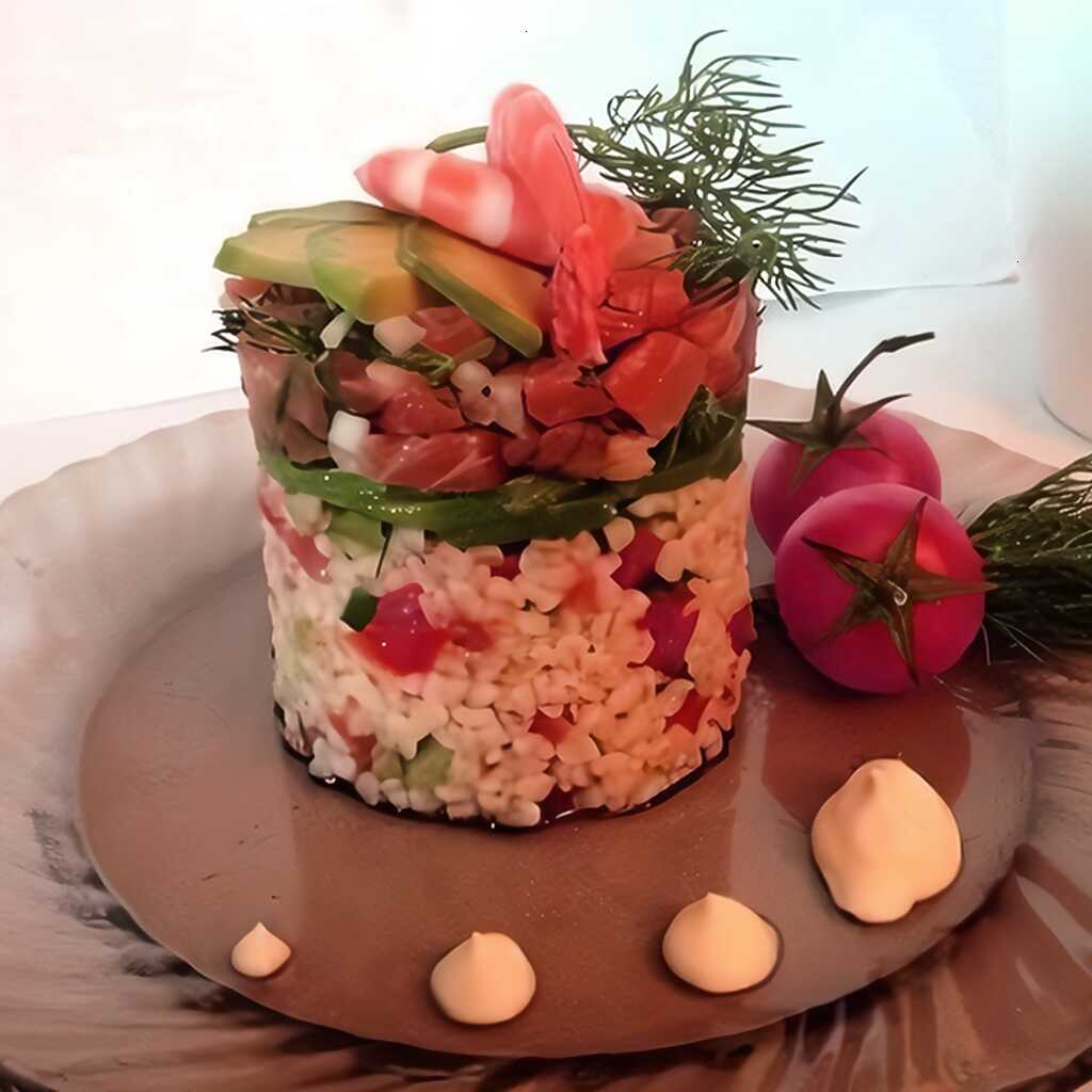 Schichtsalat mit Forelle und Bulgur