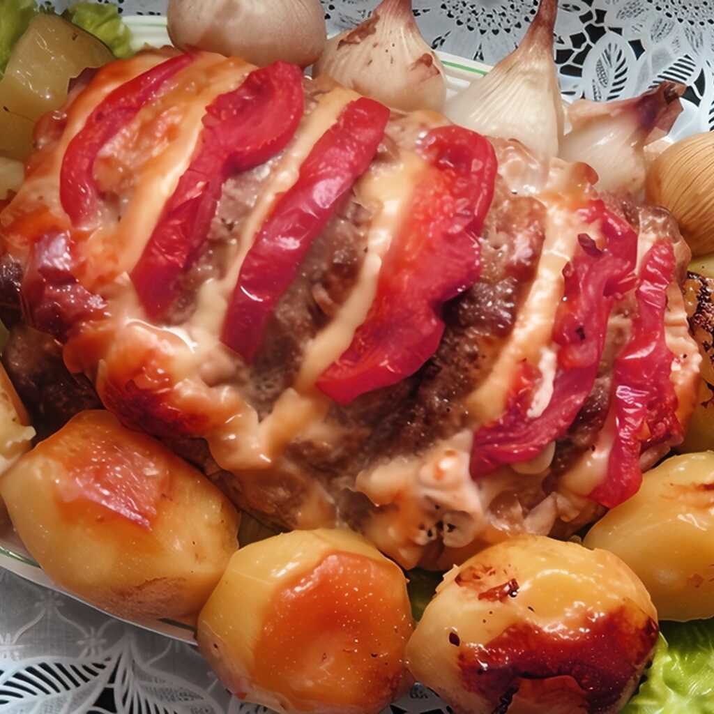 Schmackhaftes, festliches Schweinefleisch gefüllt mit Käse und Tomaten