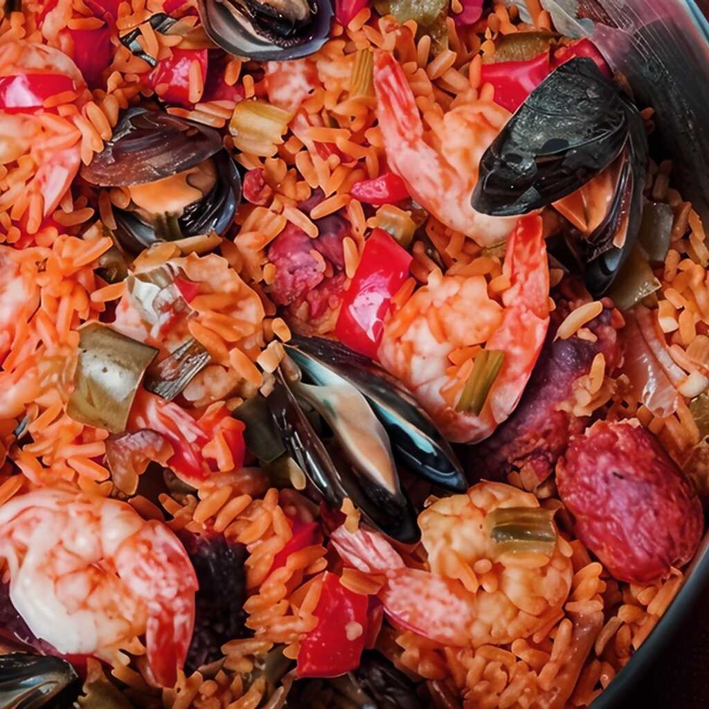 Schnelle Paella mit Wurst und Meeresfrüchten