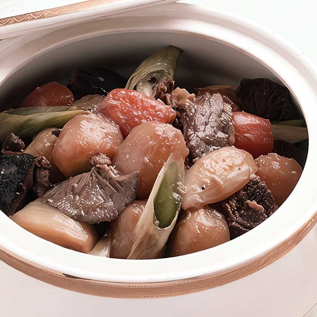 Schweinefleisch in einem Topf mit Kartoffeln