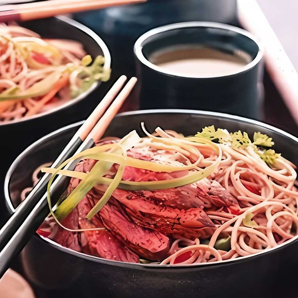 Schweinelende mit Gemüse und Ramen-Nudeln