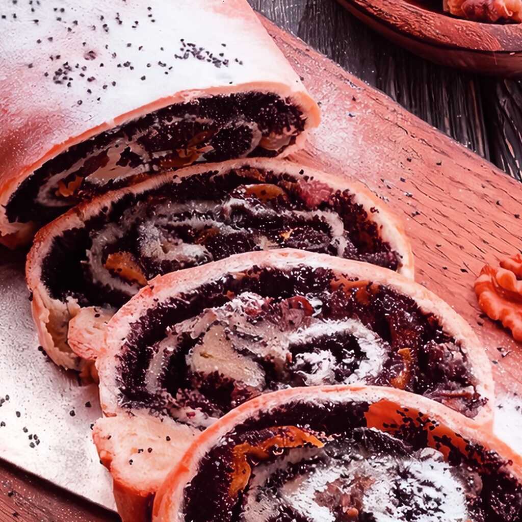 Strudel mit Mohn, Nüssen und Aprikosen