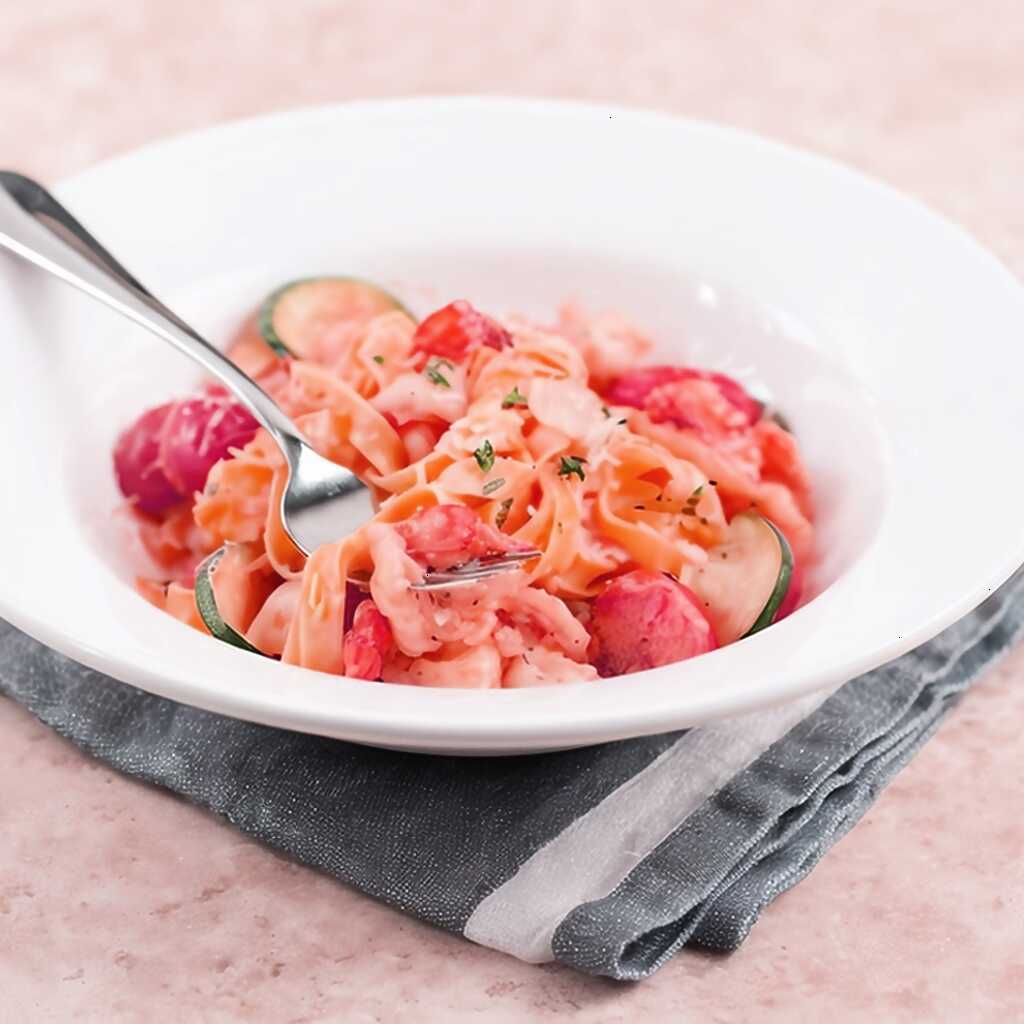 Tagliatelle mit Garnelen und Zucchini in Sahne-Tomatensauce