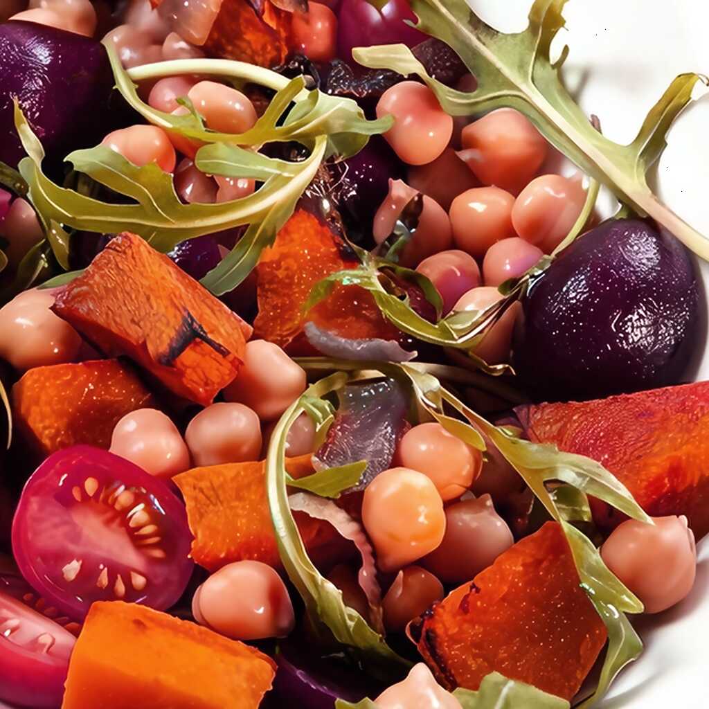 Warmer Kürbissalat mit Kichererbsen und Tahini-Dressing