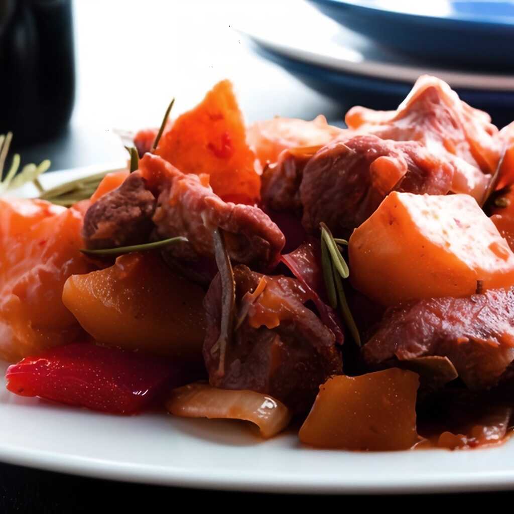 Würziger Schweinefleischeintopf mit Pareeka, Chilischoten und Kartoffeln