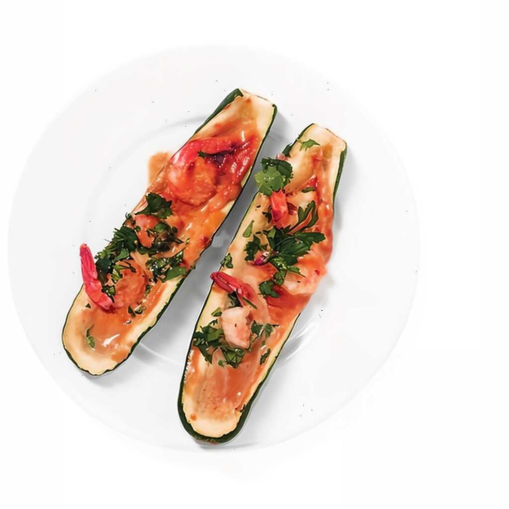 Zucchini mit Miso-Paste und Garnelen